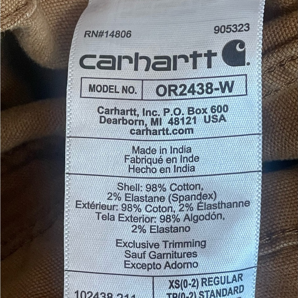 CARHARTT Loose Fit Canvas Lighter weight Bib Overalls XS Reg. - Picture 9 of 11